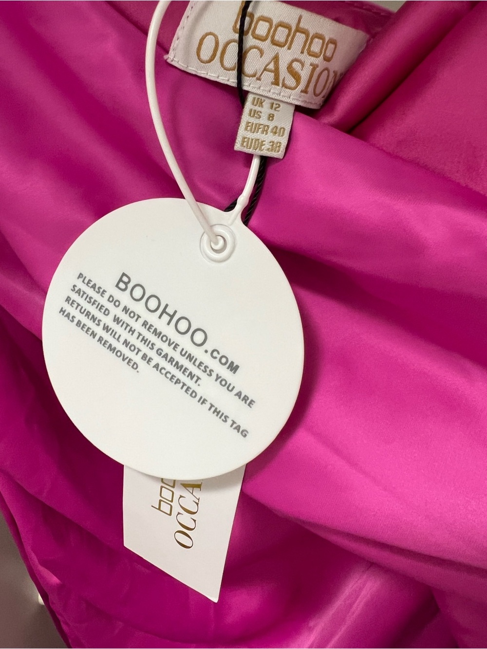 Boohoo One-Shoulder Hot Pink Draped Evening Gown - Picture 9 of 9
